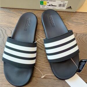 NWT adidas Adeletti Comfort Slide Sandals Black White Unisex